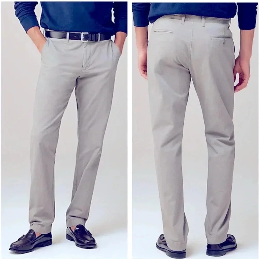 J. Crew 33x30 Stretch Gray Straight Leg Flat Front Chino Casual Pants Mens